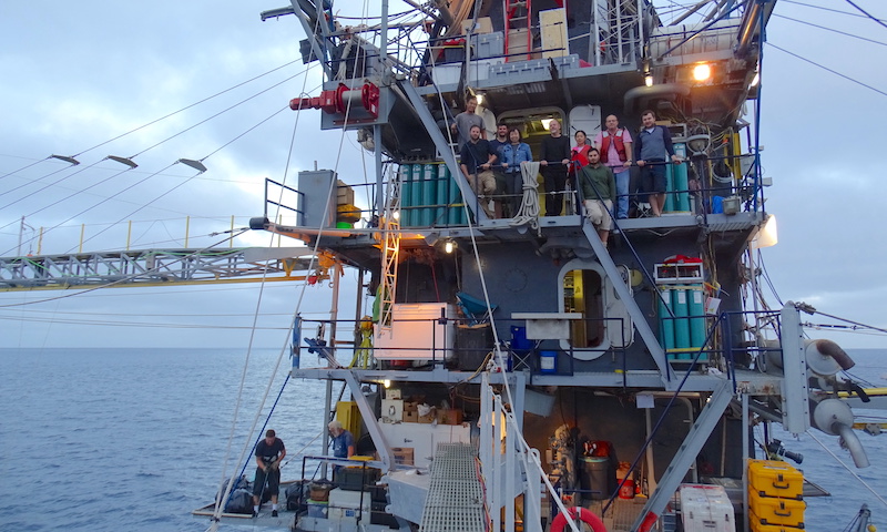 NPS Dept. of Meteorology Professor Qing Wang and her team on one-of-a-kind Floating Instrument Platform (FLIP) research vessel during a recent expedition. 