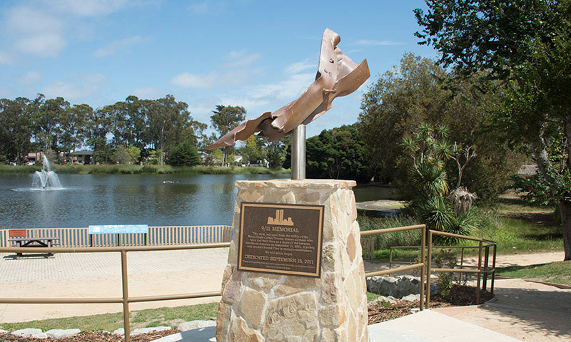 NPS 9-11 Memorial on the western shore of Del Monte Lake with fountain in background